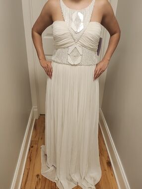 NWT Dress JS Collections White Ivory Cream Beaded Chiffon